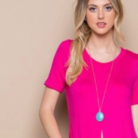 Hot Pink Front Slit Twist Front Maxi Tunic - Picture 2 of 4